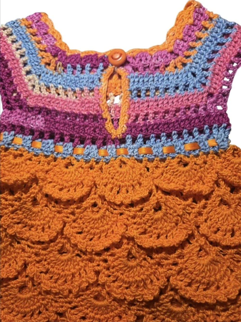Handmade Crochet Multi-Color Baby Girl Frock - 3-6 Months
